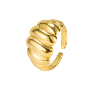 Minimalist S925 sterling silver gold plated croissant dome ring with elegant ribbed texture