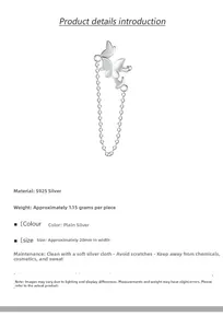 Detailed specs of S925 sterling silver butterfly ear cuff with chain showing 20mm width