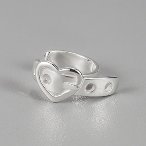 S925 Sterling Silver Heart Belt Buckle Ear Clip Non Piercing Cartilage Cuff Earrings For Women Chic Minimalist Jewelry