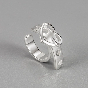 S925 sterling silver heart belt ear cuff with hollow design and polished finish