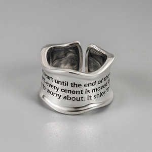 S925 Sterling Silver Vintage Graffiti Letter Ring Heavy Industry Irregular Wavy Band Punk Hip Hop Open Adjustable Ring For Women Jewelry