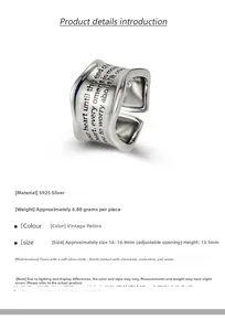 Detail view of vintage S925 silver wide ring with engraved text and irregular wavy edges