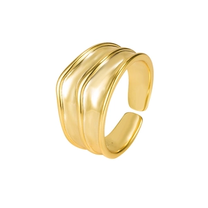 Bague vague triple en argent S925 plaqué or au design minimaliste ajustable et poli brillant