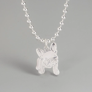 Collier en argent sterling 925 avec pendentif bouledogue et chaîne à billes polie