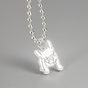Collier Pendentif Bouledogue Français en Argent Sterling 925 Minimaliste pour Femmes Bijoux de Charme Animal Chiot Carlin Cadeau