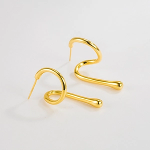 Modern 925 Sterling Silver Spiral Stud Earrings For Women Minimalist Liquid Metal Style Geometric Curve Drop Earrings Jewelry