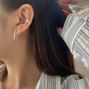 S925 Sterling Silver Ear Cuff and Minimalist Geometric Stud Earring Set for Women