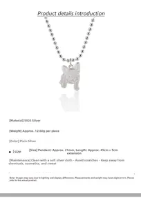 Détails du collier carlin en argent S925, pendentif 21mm avec chaîne de 45cm et rallonge