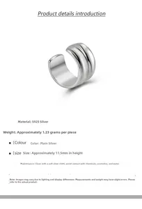 Detail view of S925 sterling silver ear cuff with double parallel grooved texture design