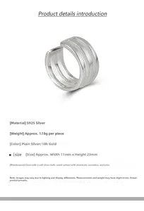 Detailed size specifications and triple-layer design of S925 silver ear cuff jewelry