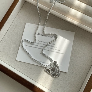 S925 sterling silver bulldog pendant on a bead chain inside a premium wooden jewelry box