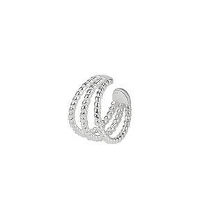 Three-layer silver twist rope textured ear cuff earrings in minimalist S925 sterling silver