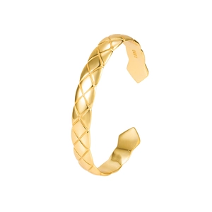 Quilted S925 sterling silver open cuff bracelet in gold finish for women