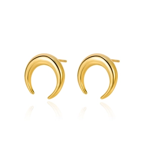 Polished S925 sterling silver crescent moon stud earrings in shiny gold finish