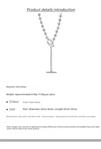 Détail du collier à billes en argent 925 avec fermoir à bascule et dimensions