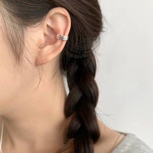 925 Sterling silver minimalist three-layer line ear cuff clip-on earrings for women