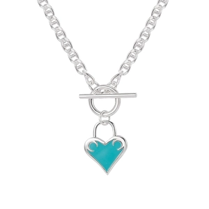 925 silver heart enamel pendant necklace with toggle clasp and oval link chain