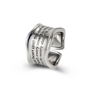 S925 sterling silver wide wave ring with engraved inspirational quote and open band