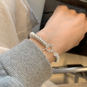 Minimalist S925 sterling silver spring ring bracelet with a stylish OT toggle clasp