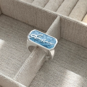 Original 925 sterling silver ring with blue starry sky resin and Aloha lettering