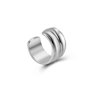 Polished S925 sterling silver ear cuff with elegant wide-layer pleated wave design
