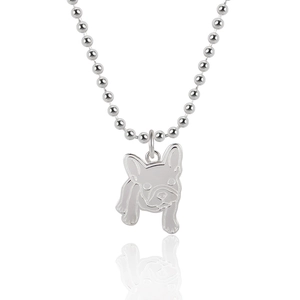 Collier en argent sterling 925 avec pendentif Bouledogue Français et chaîne à boules chic