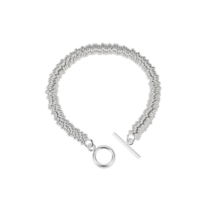 Minimalist S925 sterling silver spiral link bracelet featuring a classic T-bar toggle clasp