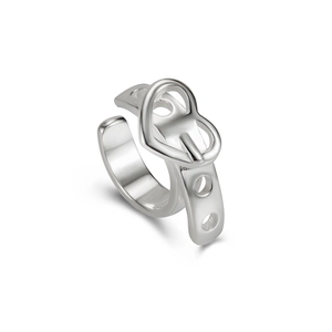 S925 sterling silver heart buckle ear cuff with punk belt style design on white background