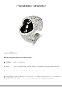 Macro view of 925 sterling silver ring showing enamel heart paw print and S925 stamp