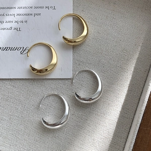 Pendientes de Botón de Aro en Forma de C de Plata de Ley 925 Pulidos Media Luna Geométrica Joyería para Mujer Regalo