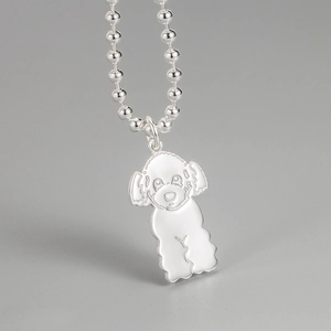 Minimalist S925 sterling silver teddy dog pendant with polished ball chain necklace