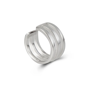 Minimalist 925 sterling silver triple-line ear cuff with polished finish on white background