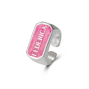 Rosafarbener S925 Sterlingsilber Ring mit Federica Emaille-Rechteck, verstellbar