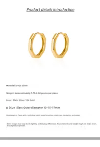 Tableau détaillé des boucles d'oreilles hexagonales en argent 925 finition dorée