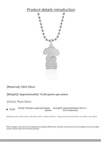 Detailed view of S925 sterling silver teddy dog pendant showing 28mm size and 13.8g weight