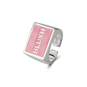 Minimalist 925 sterling silver ring with pink enamel blush design and adjustable band
