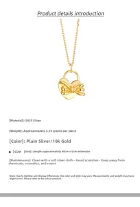 Détails du collier en argent S925 avec pendentif coeur et nœud et spécifications