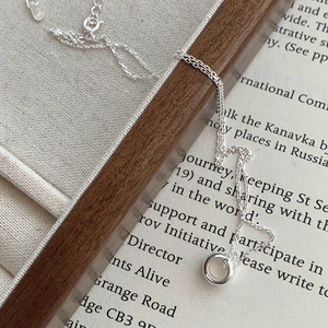 S925 sterling silver necklace with a minimalist circular ring pendant on a fine chain