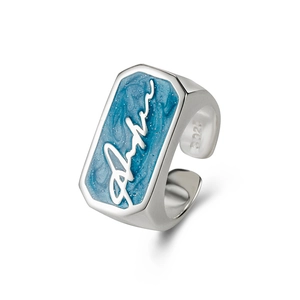 S925 sterling silver open ring featuring blue star sky enamel and signature relief