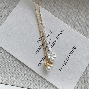925 Sterling Silver Bowknot Artificial Pearl Necklace For Women Minimalist Korean Style Sweet Shell Artificial Pearl Pendant Necklace Jewelry