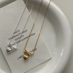 925 Sterling Silver Bow Heart Pendant Necklace For Women Minimalist 18k Gold Plated Sweet Bowknot Love Heart Choker Jewelry Gift
