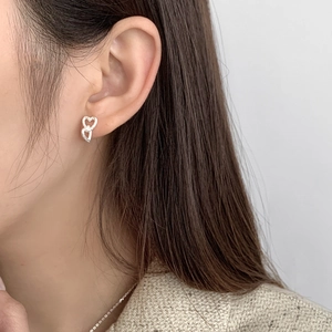 Elegant S925 silver interlocking double heart earrings with shimmering zircon stones