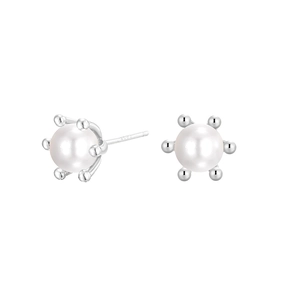 Elegant S925 sterling silver pearl stud earrings with minimalist six-prong setting