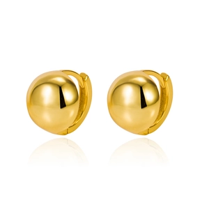 Polished 925 sterling silver golden ball hoop earrings with high gloss mirror finish