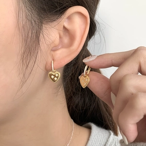 Luxury S925 silver heart hoop earrings with gold plating and sparkling star zircon accents