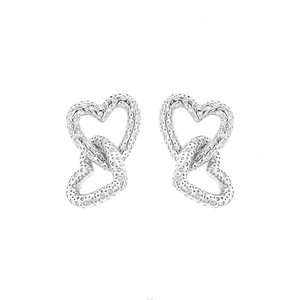 S925 sterling silver interlocking double heart stud earrings with cubic zirconia stones