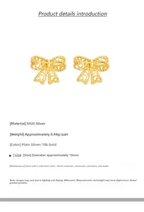 Detailed view of S925 silver bow stud earrings with hollow lace heart pattern