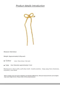 Detail of S925 silver beaded bow tassel earring with specifications and dimensions