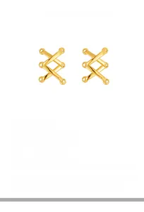 Detailed view of S925 sterling silver X-shaped cross earrings with 18k gold plating