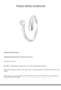 Detail of S925 silver adjustable ring with natural freshwater pearl and drop shape